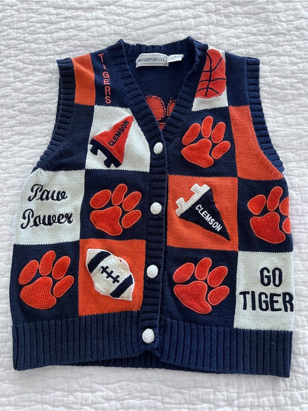 Clemson Embroidered Patchwork Sweater Vest Belle Point Size Small